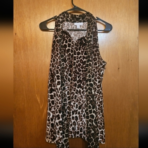Leopard Print Sleeveless Halter Style Velour Blouse - Picture 3 of 5